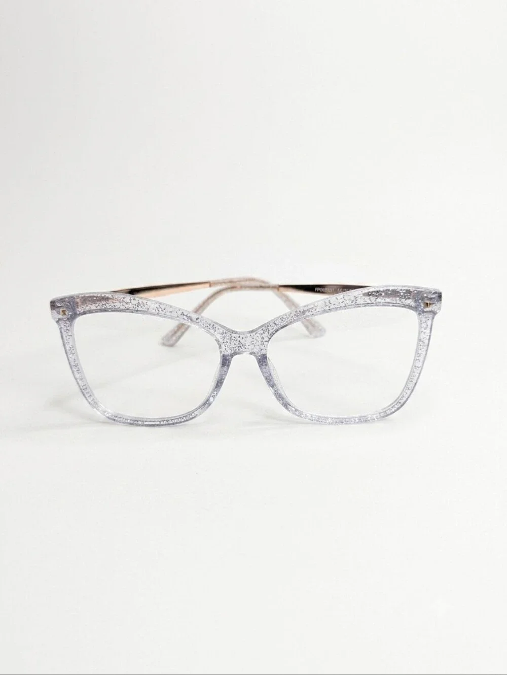 Zeelool Isaebella Clear Silver Glitter Butterfly Frame Glasses w/ Gold Arms